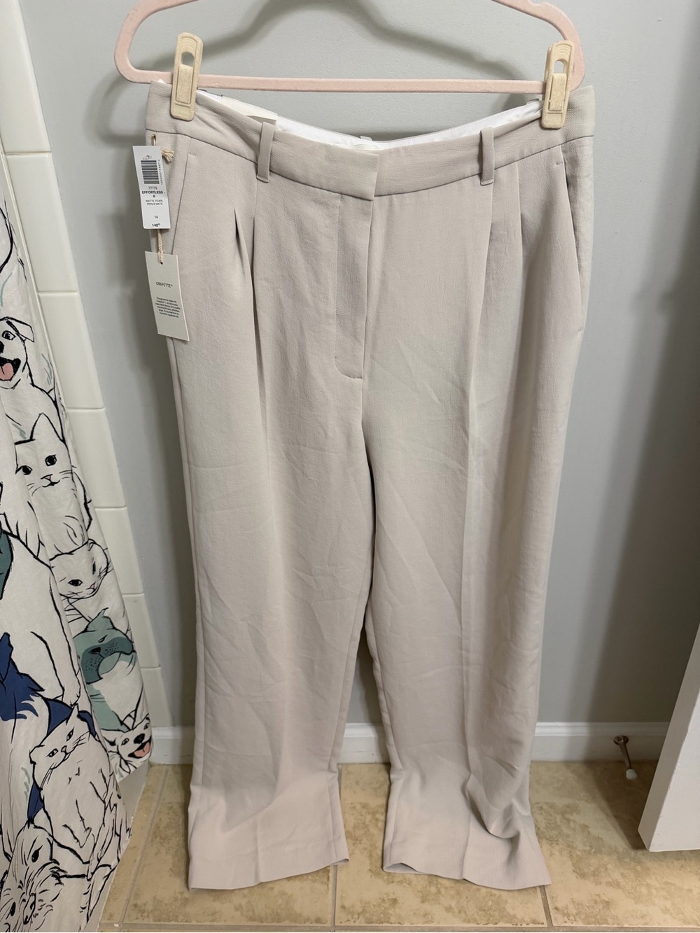 NWT Aritzia Effortless Wide-Leg Tailored Trousers in Matte Pearl